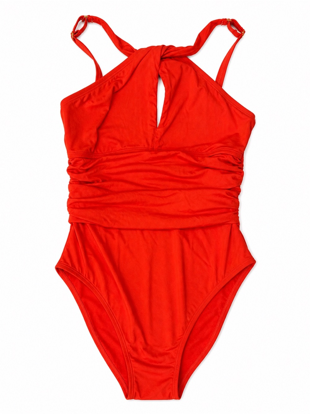 Bleu Rod Beattie Burnt Orange Ruched One Piece Swimsuit Halter Keyhole